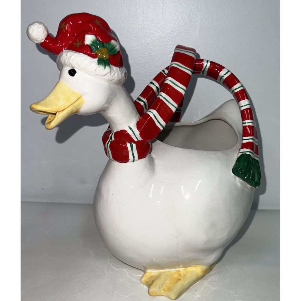 Sapota Christmas Duck Goose Pitcher Ceramic Holiday Decor Cottagecore Country